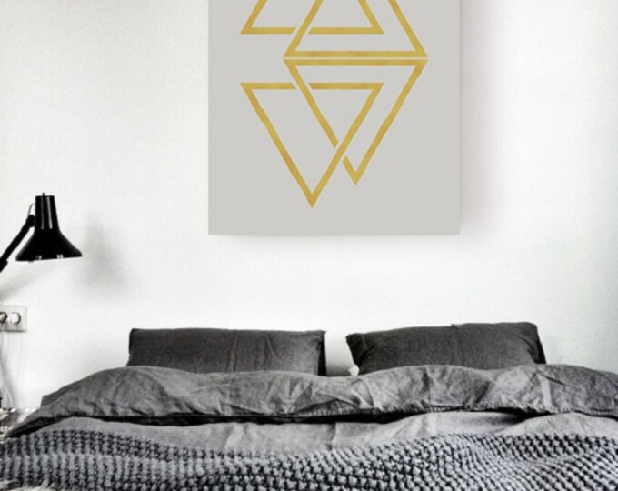 Minimalist Geometric Printable Poster / Golden Triangles 50X70 Poster / Modern Golden / Grey Poster / Minimalist Wall Art