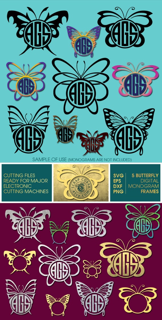 Download 5 Ditigal Butterfly Circle Monogram Frames. SVG eps by ...