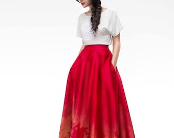 Red maxi skirt | Etsy