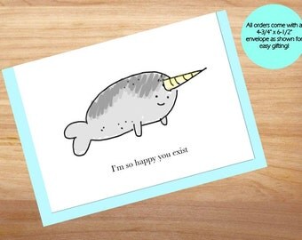 Narwhal - Love Card, Anniversary Card, Cute Card, For Boyfriend, For Girlfriend, Friend Card, Blank Card