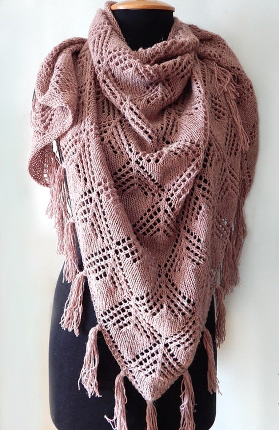 Knitted linen boho shawl with tassels knitted by SanniKnitting