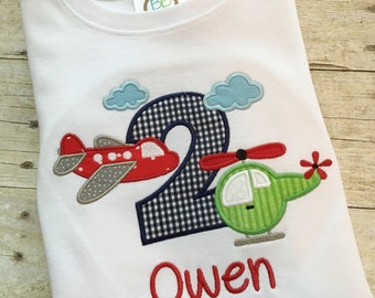 Airplane birthday shirt - Helicopter birthday - Transportation birthday shirt - Boys birthday outfit - Plane birthday shirt -second birthday