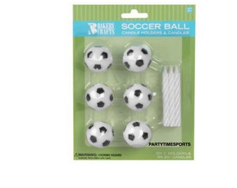 Soccer Candle Holders and Birthday Cake Candles (6).......Soccer Games......Birthday Parties......