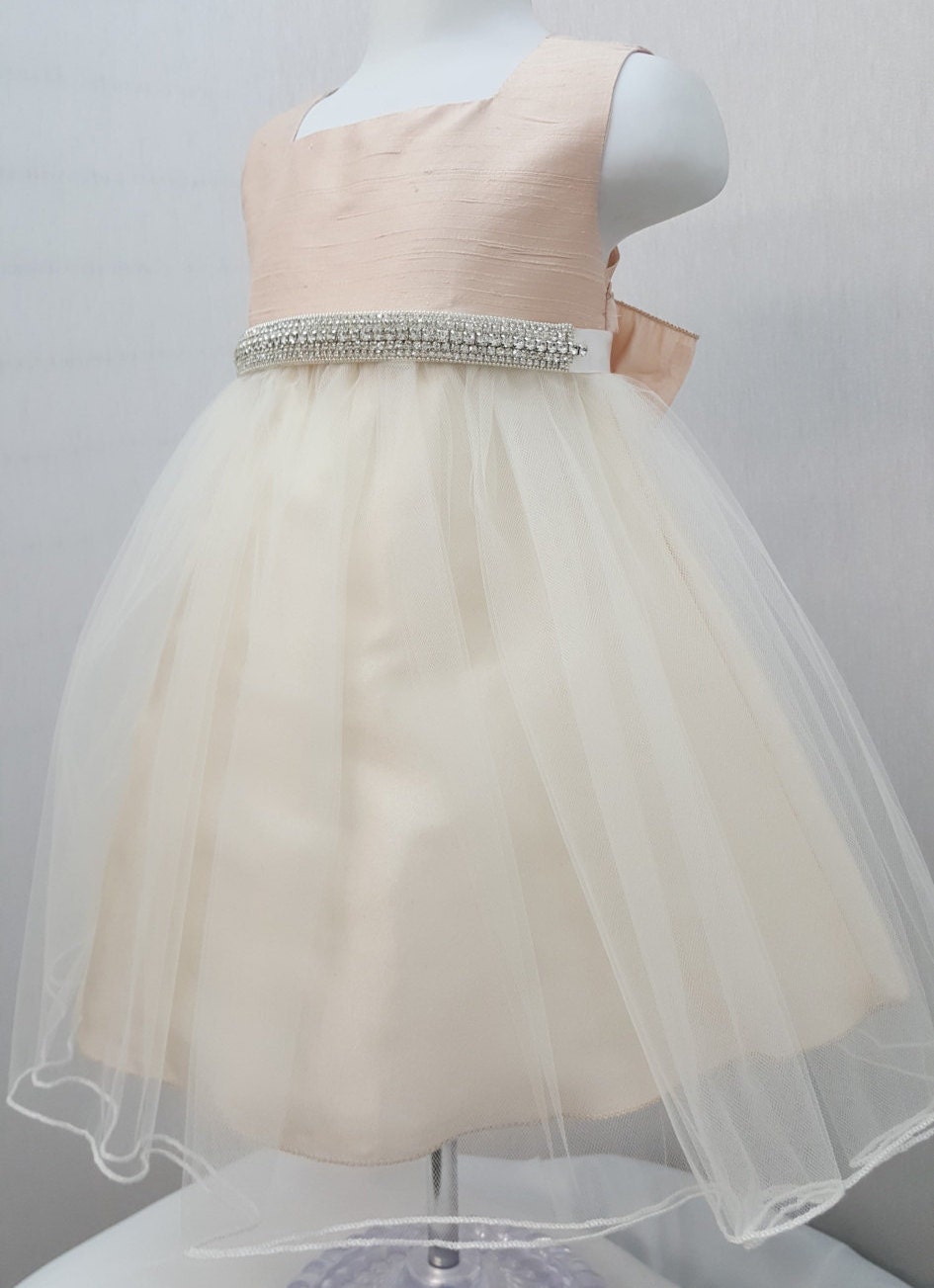 Baby and Toddler Dress with Silk Bodice Ivory Tulle Skirt and