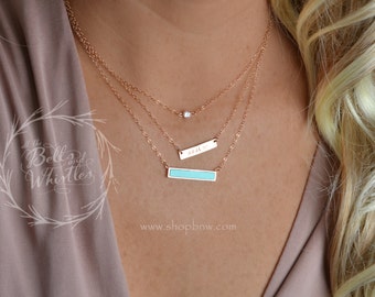 Personalized Bar Necklace, Turquoise bar, Turquoise necklace, tiny diamond, diamond necklace, custom necklace, layering necklace