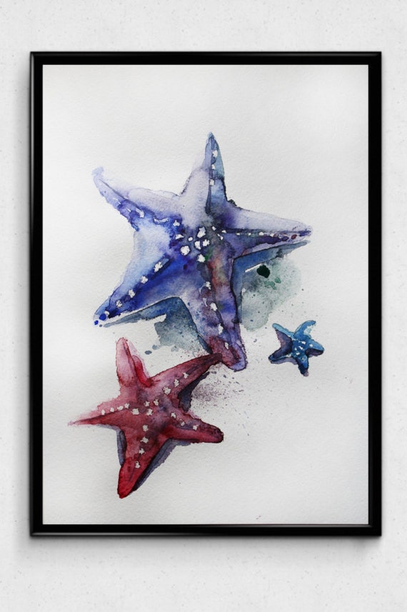 Print Watercolor Painting Starfish watercolor Fish Star art