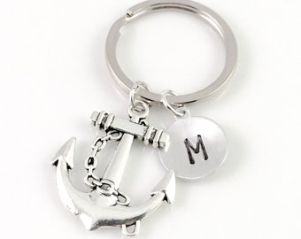 Personalized anchor Keychain, for dad gift, initial Keychain, navy keychain, boating Keychain, Sailing, gift for him