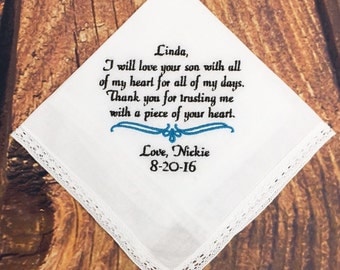 Wedding Hankerchief For Mother of Groom - Mother of Groom Hankerchief, Hankerchief For Mother of Groom - Mother of Groom Gift - Handk
