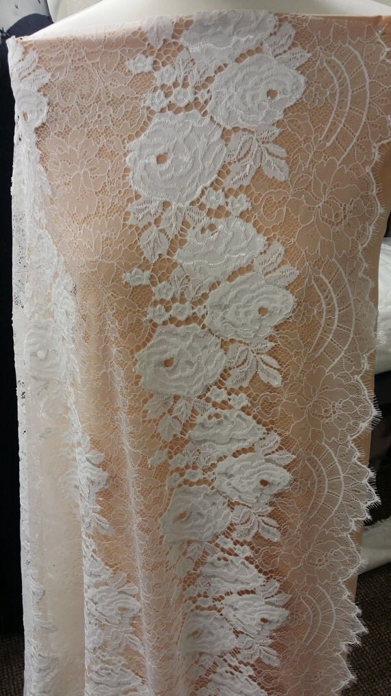 Off white lace fabric by the yard French Lace Embroidered