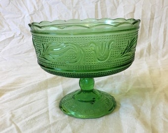 Vintage E O Brody Emerald Green Glass Compote, Candy Dish