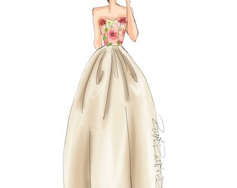 Fashion illustration "Bridal and Flowers" Instant download, printable, printable sketch, printable art, downloadable art, personal use