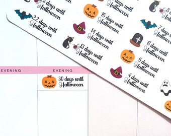 Halloween Count Down Stickers, Halloween Planner Stickers UK, Fall Planner Stickers, October Stickers, Autumn Stickers for Erin Condren