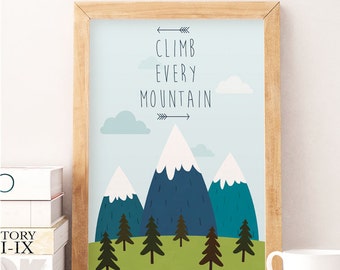 Nursery Illustration, Baby Wall Art, Climb Every Mountain, Nursery Decor, Baby Gift Kids Decor, Mountains nursery, Nursery print, Kids decor