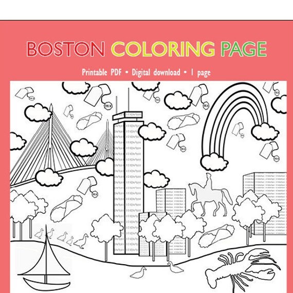 Boston Coloring Page for Adults or Kids Coloring by TinkeryInc
