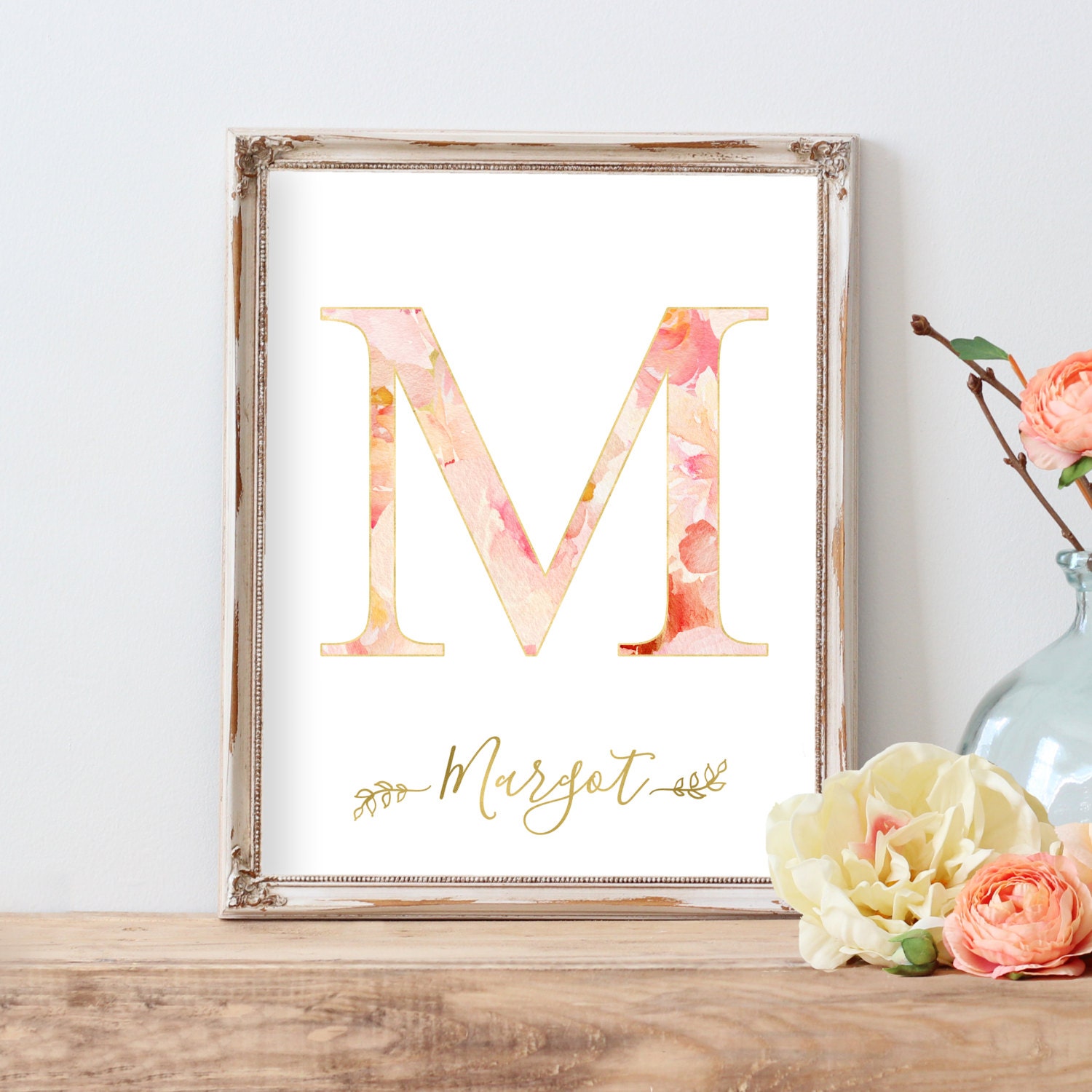 Floral Monogram Floral Nursery Monogram Floral Letter Art