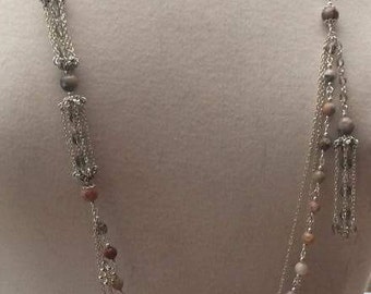 Jasper and smokey quartz crystal necklace in silver