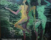 THREE SISTERS 60" framed oil on canvas, nude art, wall decor, original painting by Nguyen Ly Phuong Ngoc