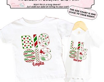 Big sister Christmas Shirt SET Little sister Sibling Personalized Big Sister Big Brother Shirts bodysuit SET