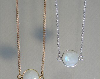 Chain Necklace Minimalist Pendant • 14K goldfilled chain • 925SS, 22K plated pendant • Rainbow Moonstone • customizable chain • gift for her