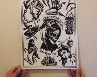 You Cannot Be Saved From The Grave Tattoo Flash Sheet