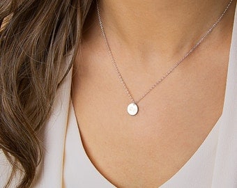 silver circle necklace, simple silver necklace, delicate, dainty, tiny sterling silver, personalized disc pendant, layering • NDV9