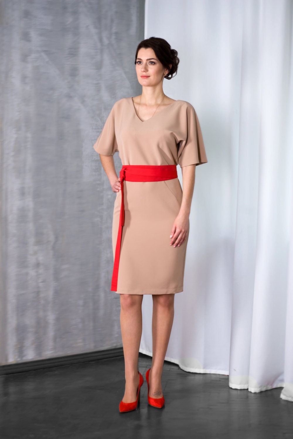 Kimono-Dress by TAVROVSKA Biege Color Knee-Length