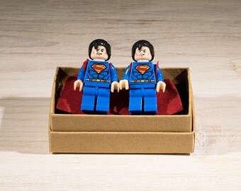 Superman Cufflinks, Superhero cufflinks, character cufflinks, suit accessory, men's accessory, Lego Style cufflinks, geek gift