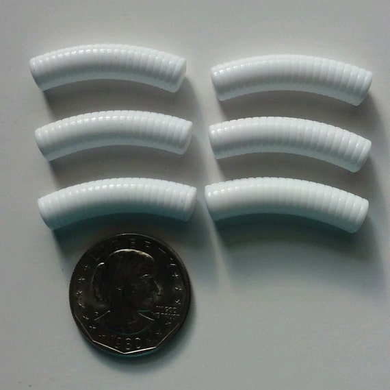 ACRYLIC TUBE BEADS Ribbed White Beads Curved Currogated
