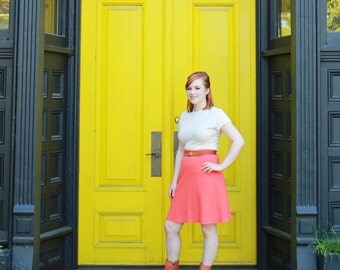70s Vintage Bright Orange High Waisted Skirt MOD 1970s A-line S retro Madmen