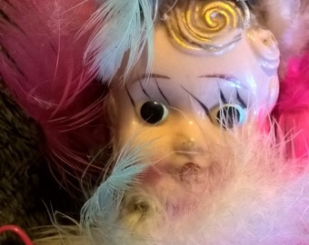 Rare Antique celluloid carnival doll Flapper style, Google eyes