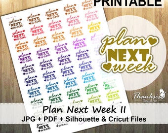 50% OFF SALE, Plan Next Week Printable Planner Stickers, Erin Condren Planner Stickers, EC Printable Stickers, Plan Next Week - Cut Files