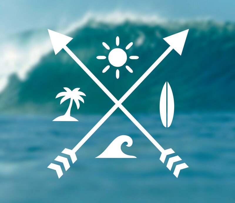 SUMMER Decal, Surfing Sticker, Beach Decal, Adventure Sticker, Arrows