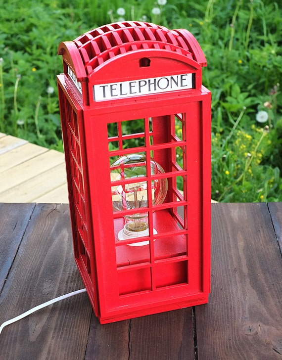 London Telephone Booth wooden Lamp Red box