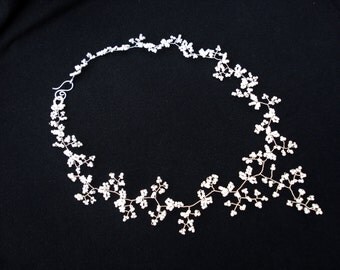 Wedding necklace, Bridal necklace Jewelry, Elegant wedding jewelry, Silver bride accessories, Gently necklace, Asymmetrical, Bib, Statement