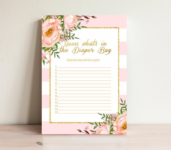 Guess what's in the diaper bag Baby shower games Gold