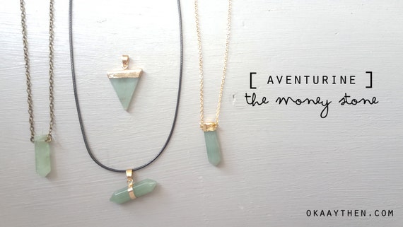 Green Healing Crystal Aventurine Money & Success Gemstone Necklace In Three Designs (Choker, Gold Dipped Bullet Pendant, Vintage Gold)
