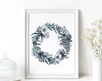 Winter Wreath Watercolor Digital Print Instant Art INSTANT DOWNLOAD Printable Wall Decor