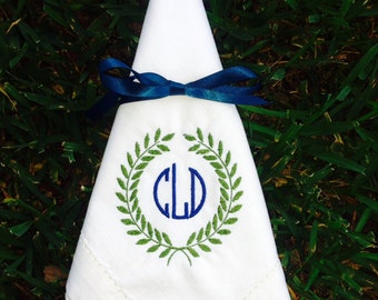 Linen Like Hemstitched Monogrammed Napkins, Set of 4 +