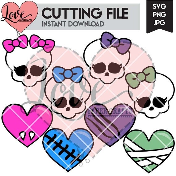 Download Monster High Skull and Heart SVG Cut File Set Heart SVG