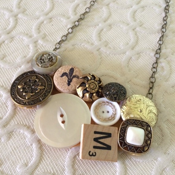 Mixed media necklace Upcycled button jewelry one of a kind