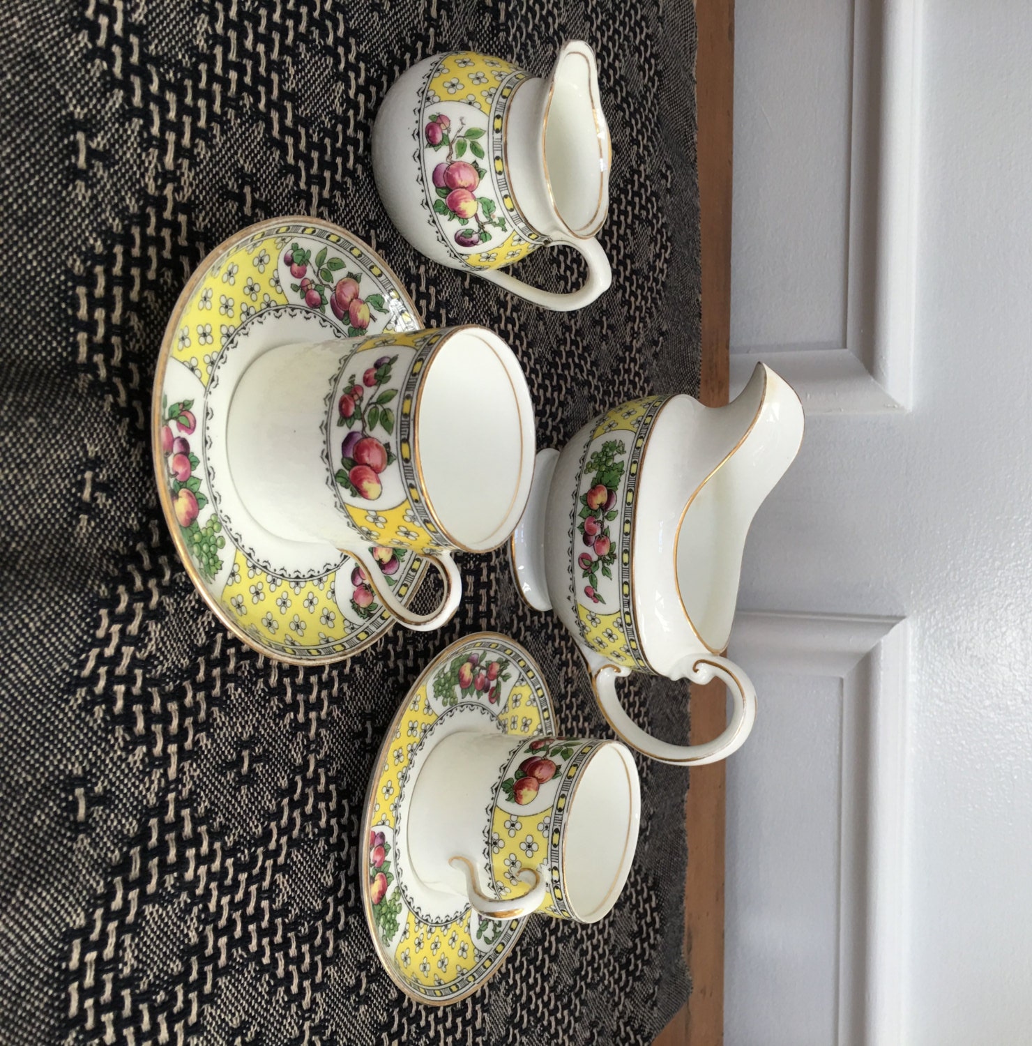 Antique Aynsley Bone China Tea Set Yellow Cream And Sugar