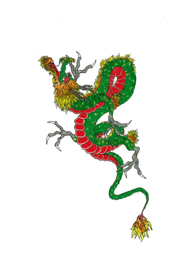 Japanese dragon GREEN by mxxkdesigns on Etsy