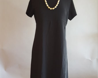 Vintage Black Dress, JONES NEW YORK, Mock Turtleneck, Short Sleeves, Knee Length Dress, Back Zipper, Soft Poly Blend, Front Pleat, Size 10P
