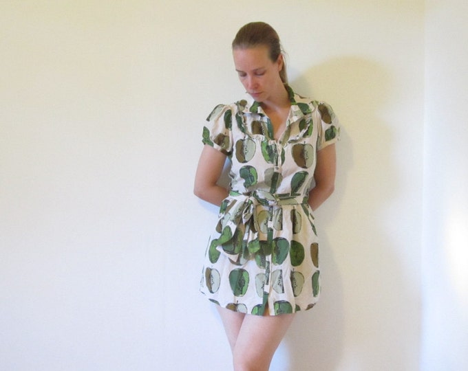 Forever green apple dress, silk and cotton mixed fabric, spring summer beach dress, short dress or long top size M