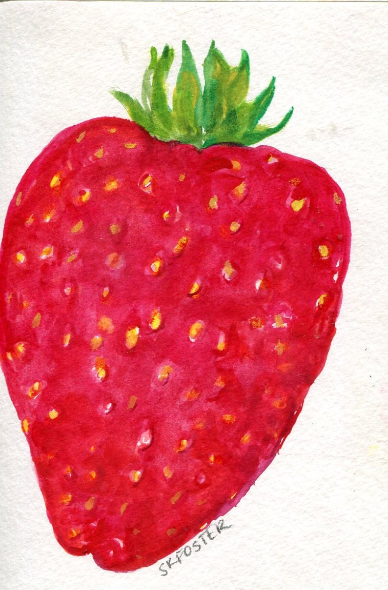 Strawberry Watercolor Painting original strawberries art 4 x