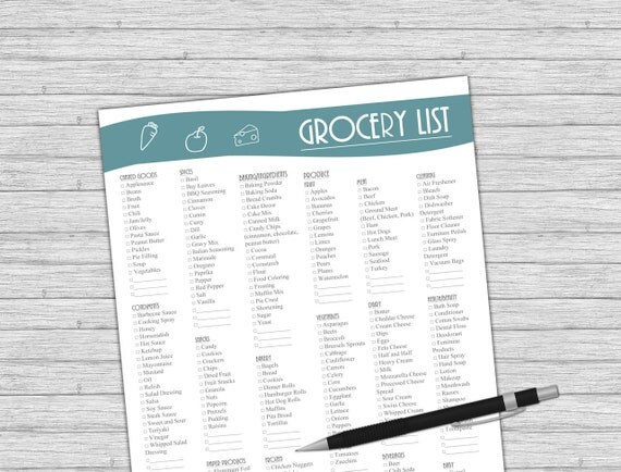 printable grocery list master grocery list teal groceries