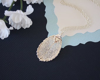 Silver Rose Leaf Necklace, Real Leaf Necklace, Rose Leaf, Sterling Silver Leaf Necklace, LC166
