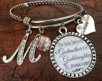 Goddaughter gift, BAPTISM gift for Goddaughter, Godmother gift, Godmother bracelet, Bangle, Quiceanera gift, birthday gift, INITIAL, Cross