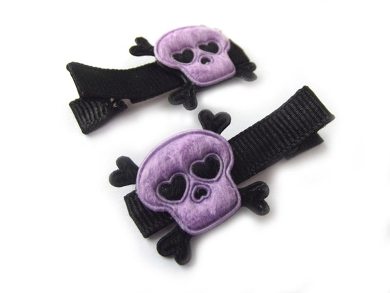 Purple Skull Hair Clips Skull and Crossbones Halloween Hair