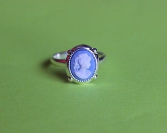 Tiny Blue Victorian Lady Cameo Ring